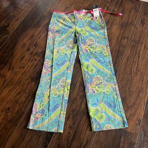 NWT New Ralph Lauren Girl's Bright Blue Paisley Pants Size 14 girls size 0 women